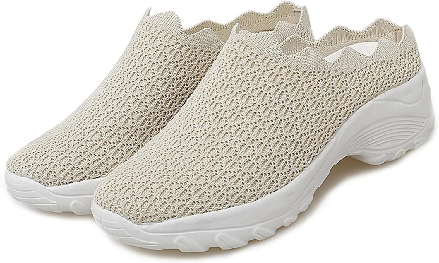 Women Mesh Slip-ons Wedge Mule Sneakers Summer Backless Breathable Platform Clog Slippers with Arch Support Lightweight Non-Slip Walking Shoes