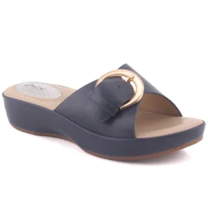 Women "DALEYZA" Open Toe Thong Indoor Casual Slider Comfort  Buckled Wedge Slippers