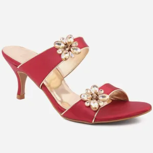 Women "MARRY"Flower Gemstones Slip On Sandals