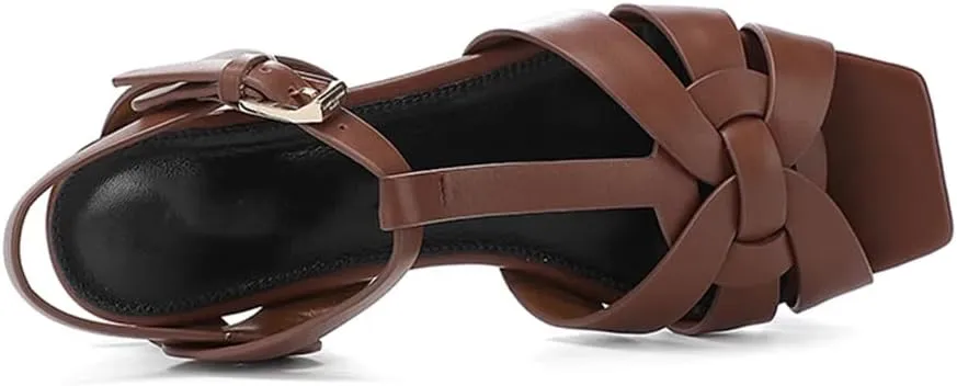 Womens Buckle Strap Front Rear Strap Flat Heel Open Side Vamp Modern Sandals Leather Summer Sandals
