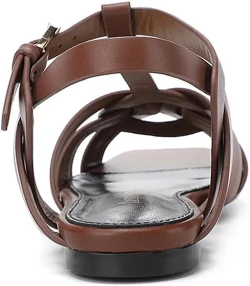 Womens Buckle Strap Front Rear Strap Flat Heel Open Side Vamp Modern Sandals Leather Summer Sandals