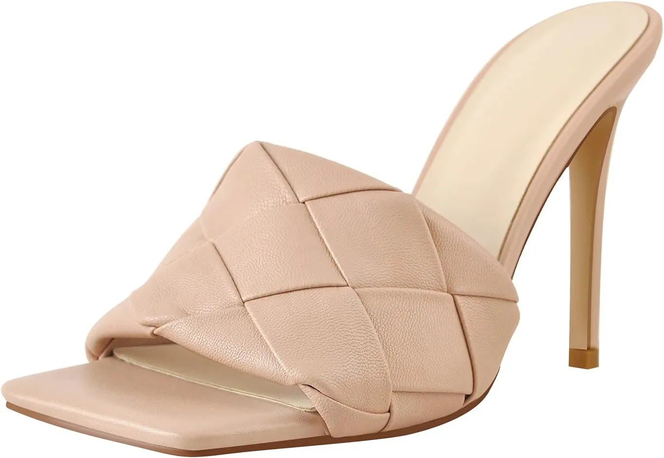 Womens Clear Heels Open Square Toe Transparent Tapered High Heel Slip on Fashion Sandals