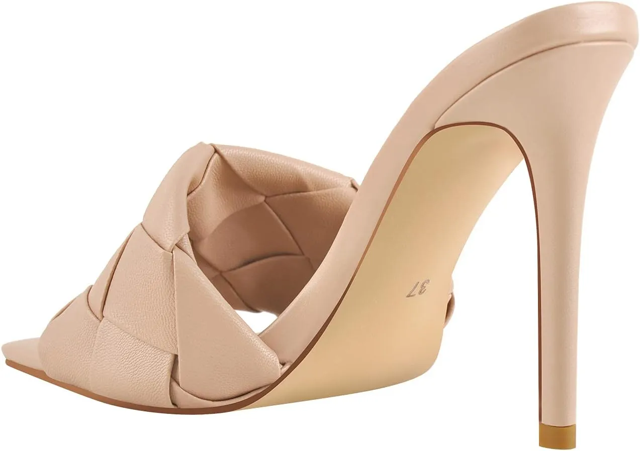 Womens Clear Heels Open Square Toe Transparent Tapered High Heel Slip on Fashion Sandals