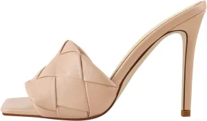 Womens Clear Heels Open Square Toe Transparent Tapered High Heel Slip on Fashion Sandals