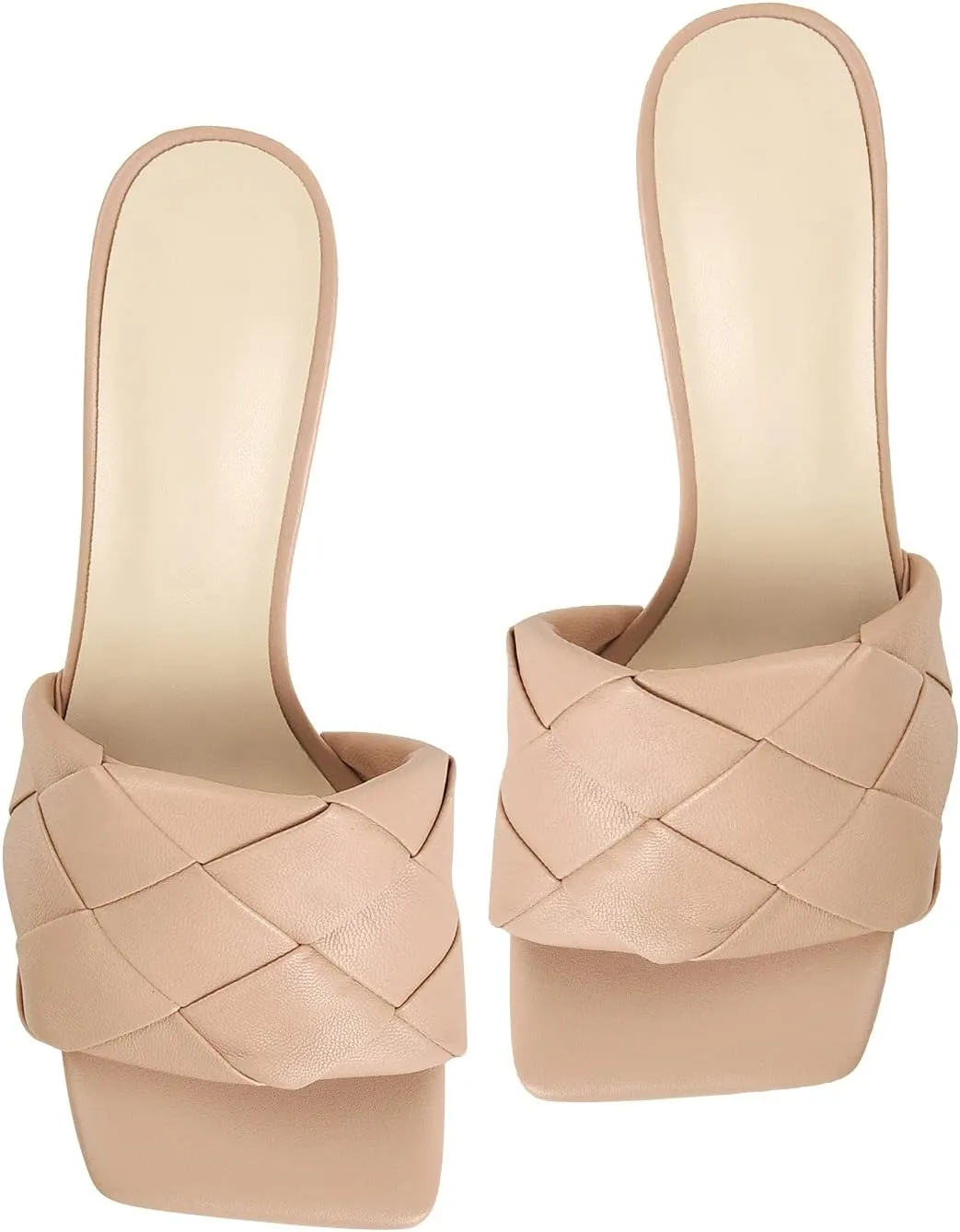 Womens Clear Heels Open Square Toe Transparent Tapered High Heel Slip on Fashion Sandals