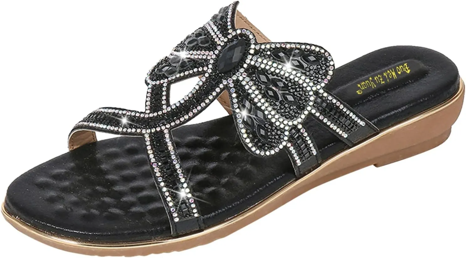Women's Fashion Rhinestones Dragonfly Sandals T-Strap Bohemian Sandals Breathable Dressy Summer Outdoor Slip On Flat Shoes
