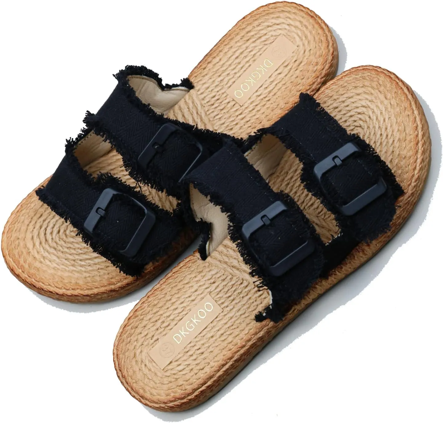Womens Flat Slide Sandals with 2 Strap Adjustable Buckle Slip on Slides Shoes Non Slip Rubber Sole