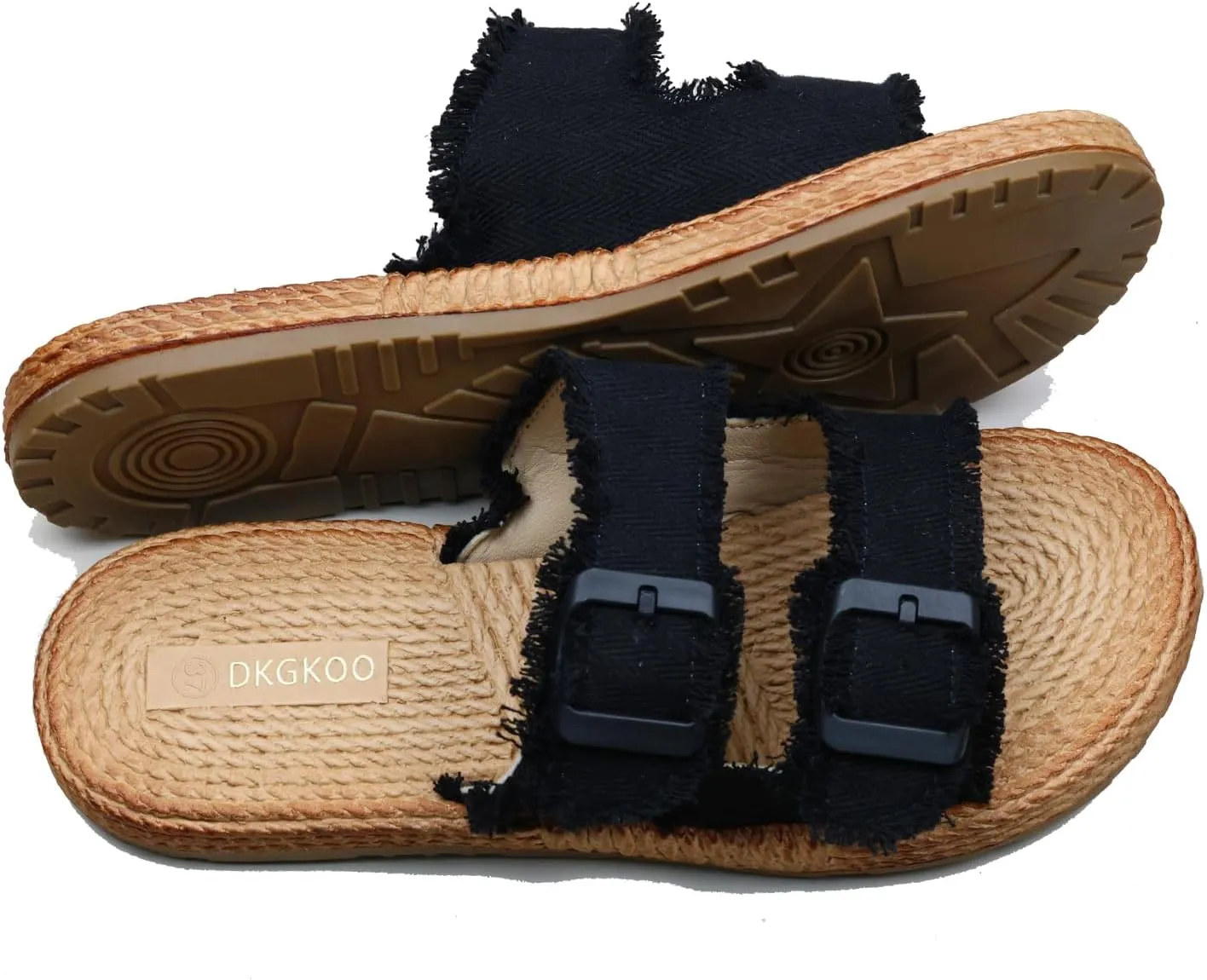 Womens Flat Slide Sandals with 2 Strap Adjustable Buckle Slip on Slides Shoes Non Slip Rubber Sole