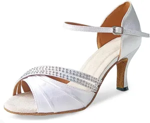 Womens Girls Dance Competition Shoes Comfortable Ballroom Dancing Heels Wedding Sandals with Crystals X507