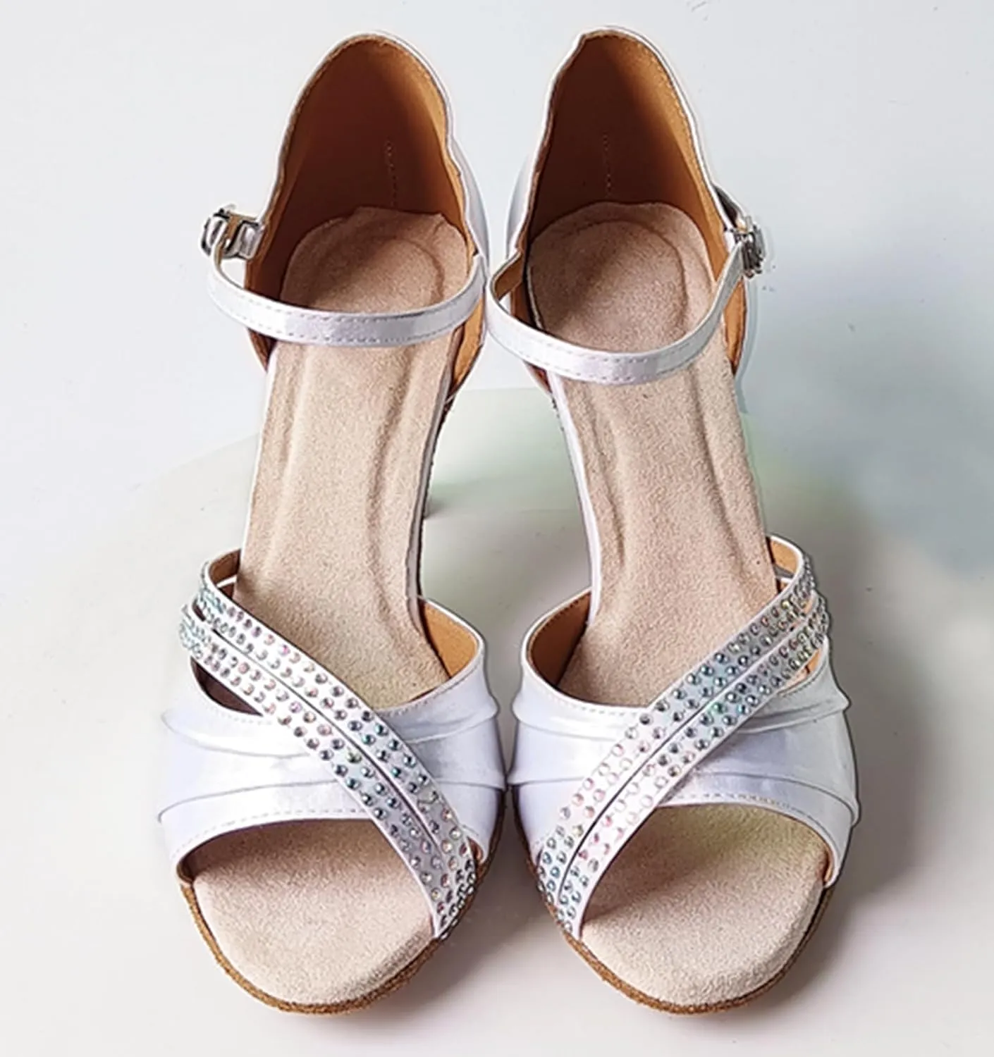 Womens Girls Dance Competition Shoes Comfortable Ballroom Dancing Heels Wedding Sandals with Crystals X507