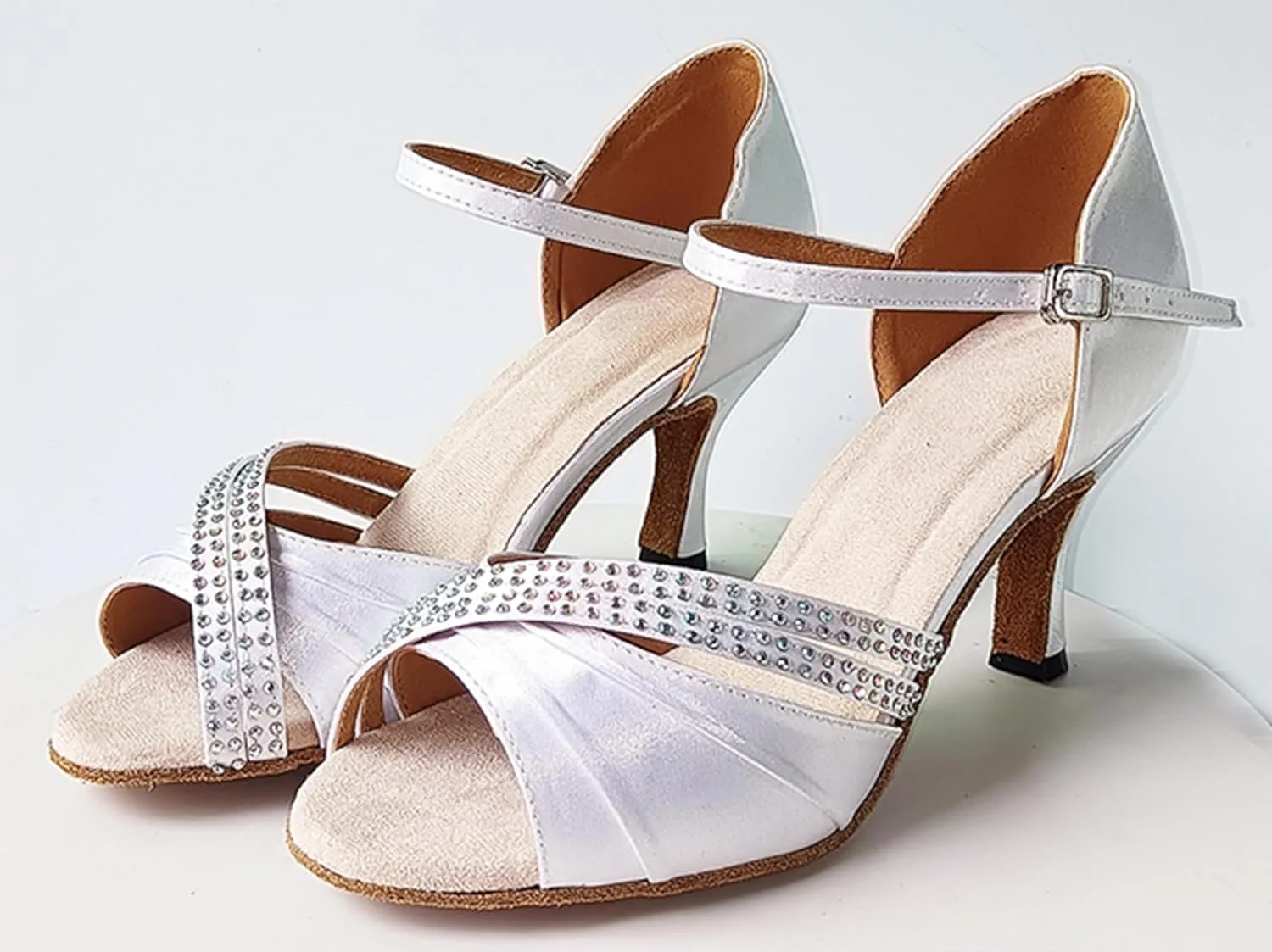 Womens Girls Dance Competition Shoes Comfortable Ballroom Dancing Heels Wedding Sandals with Crystals X507