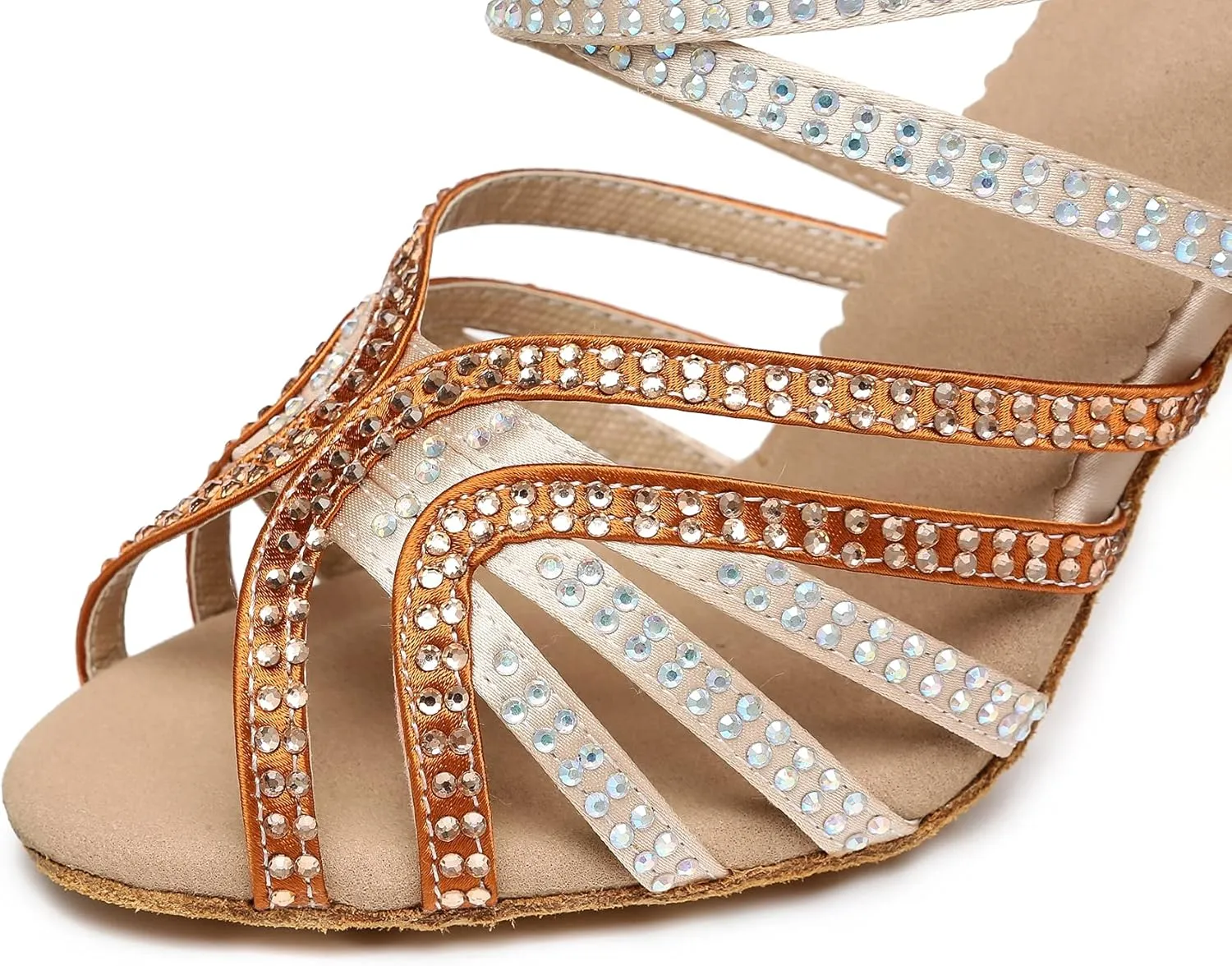 Womens Low High Heel Dance Shoes with Rhinestones Comfortable Wedding Evening Sandals