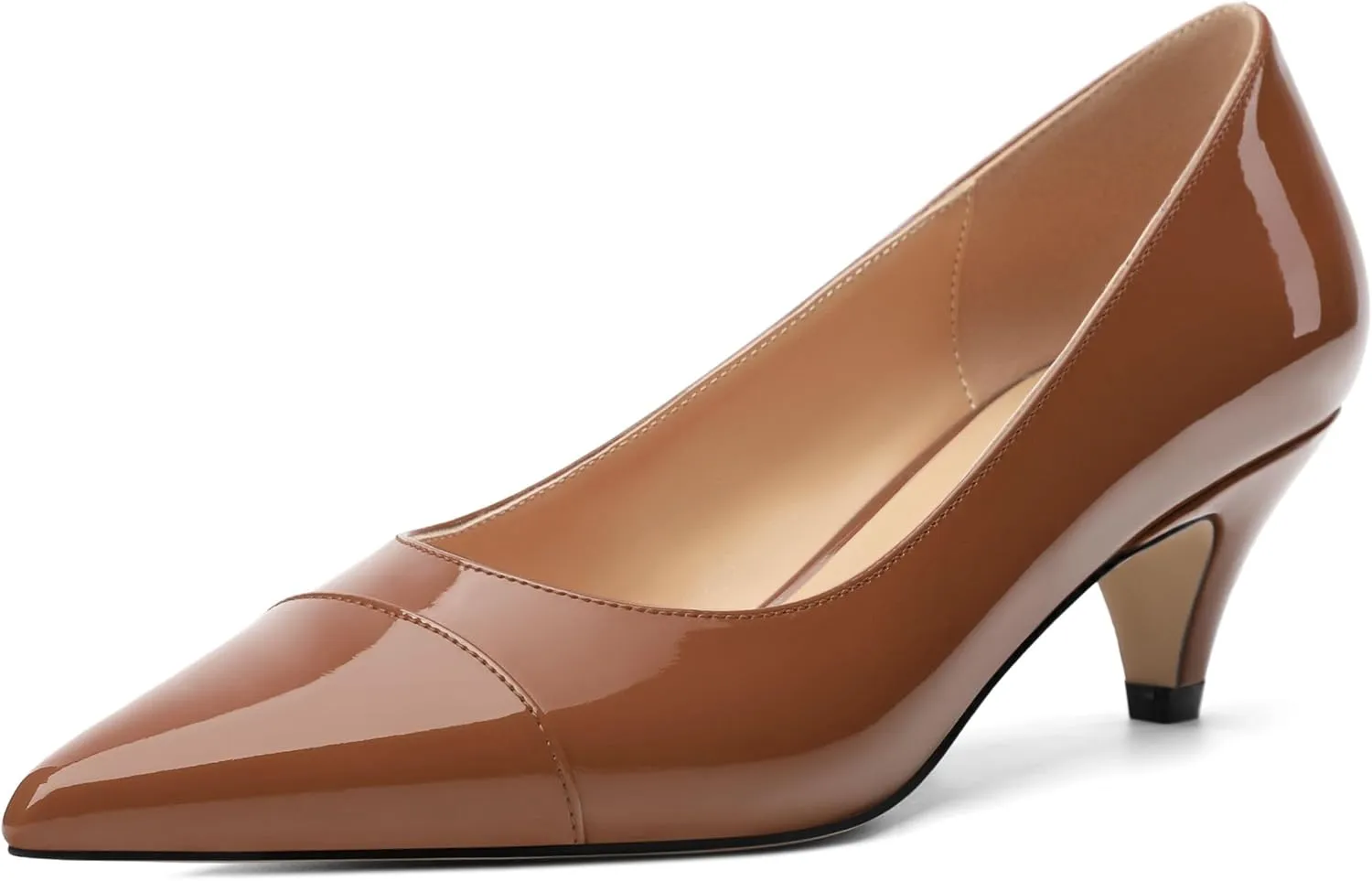 Womens Low Kitten Heels Pumps Pointed Toe Slip On Patent Leather Dressy Shoes 2 Inch