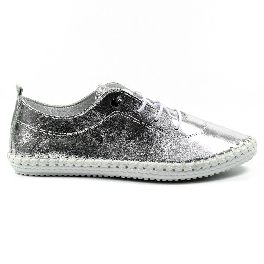Womens Lunar St Ives Leather Casual Trainer Silver
