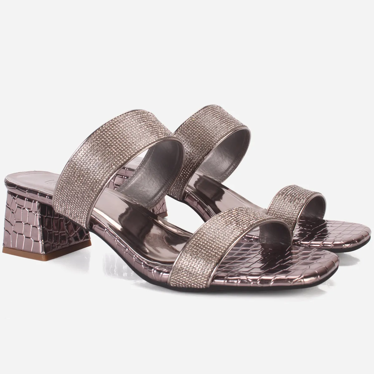 Womens "SEZEN" Block Heel Slide In Sandals