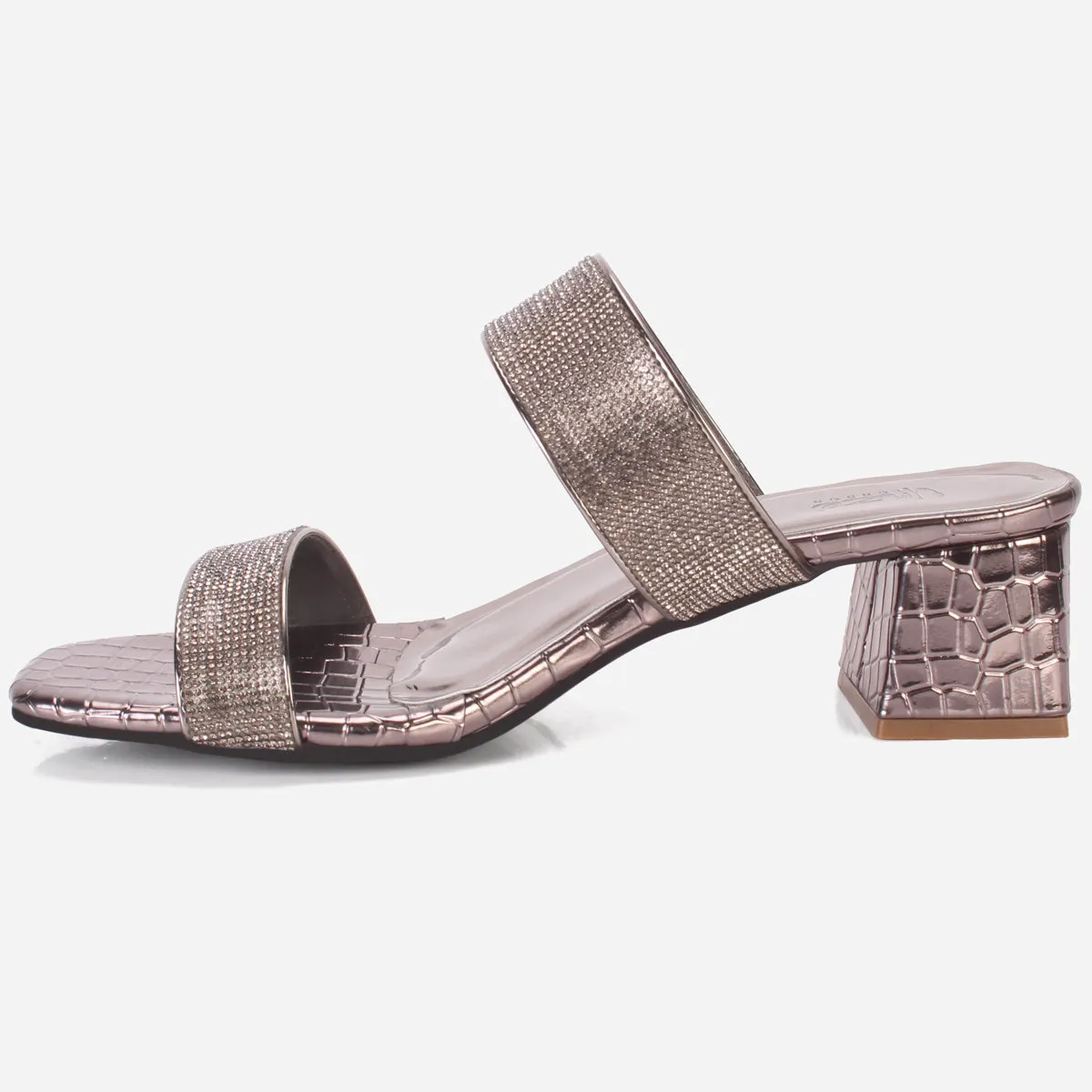 Womens "SEZEN" Block Heel Slide In Sandals