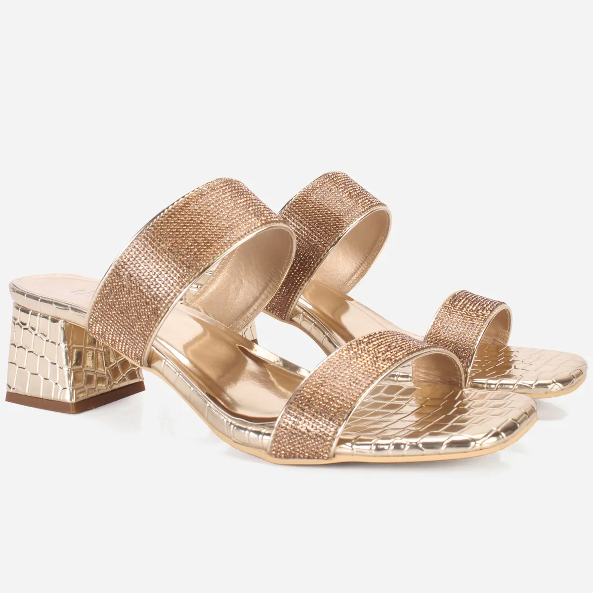Womens "SEZEN" Block Heel Slide In Sandals