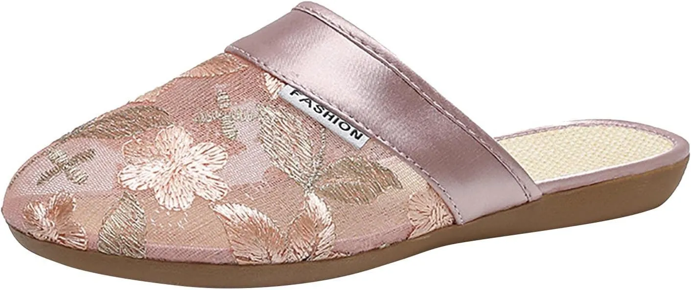Women's Vintage Printed Lounge Slipper Rubber Sole Closed Toe Sandal Casual Summer Comfy Slide Retro Spa Flats