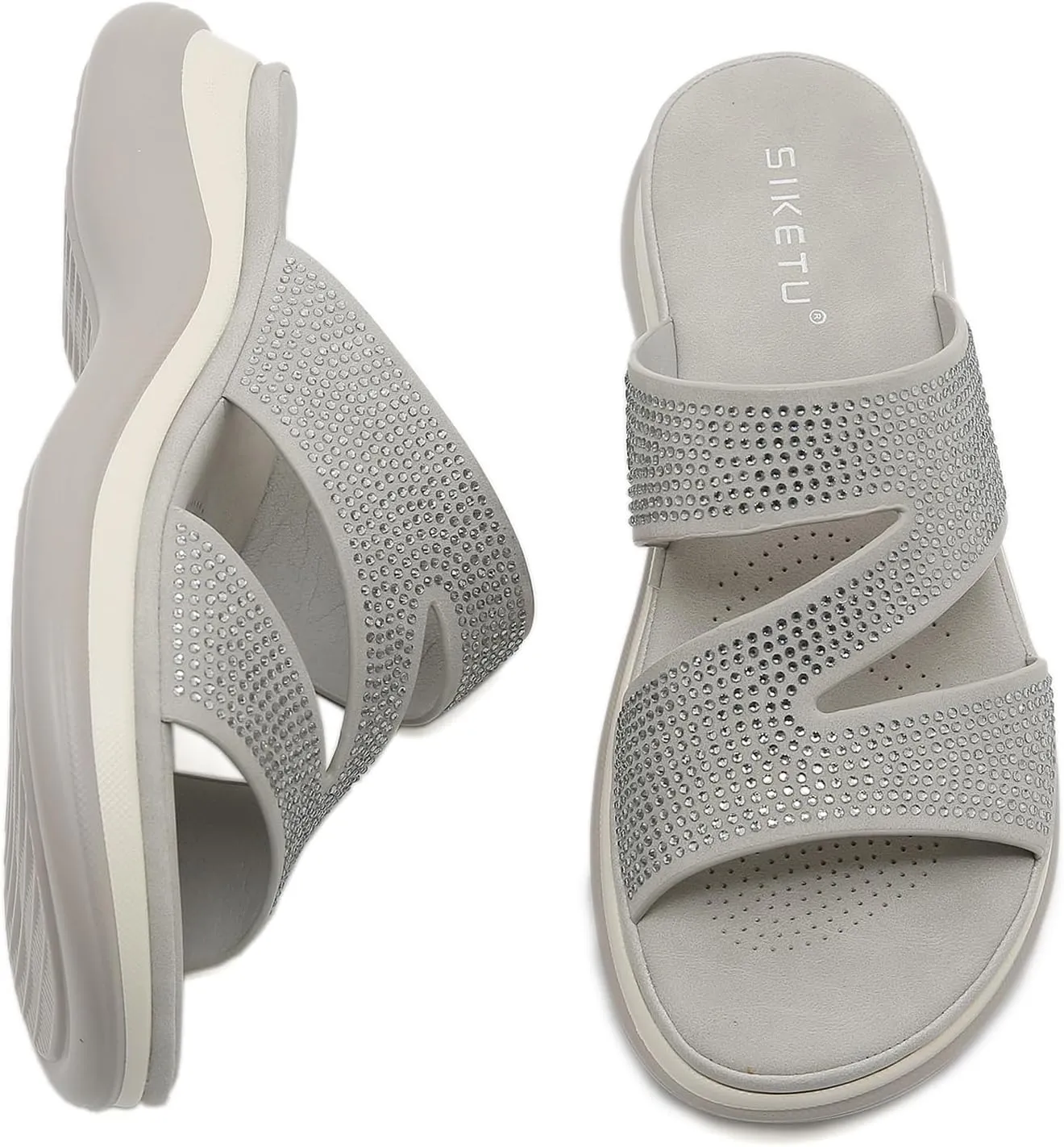 Women's Z-Strap Fashion Rhinestone Sandals with Arch Support,Comfortable Platform Slip On Cushion Slides for Beach Pool Bedroom
