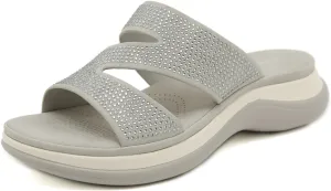 Women's Z-Strap Fashion Rhinestone Sandals with Arch Support,Comfortable Platform Slip On Cushion Slides for Beach Pool Bedroom