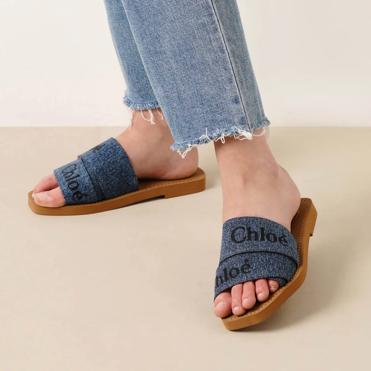 Woody denim slide sandals
