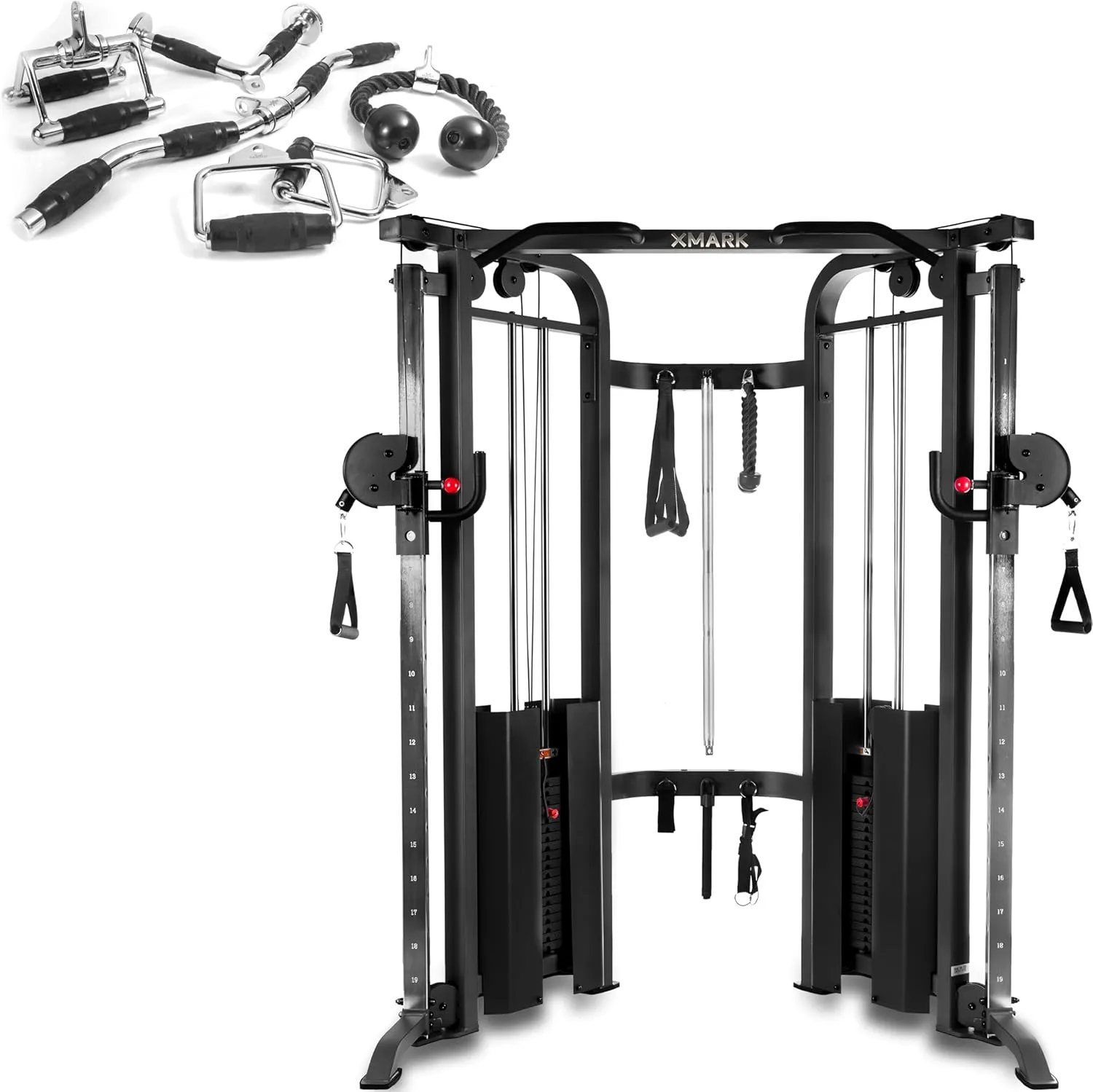 XMARK Cable Machine, Functional Trainer with Dual Weight Stacks, Full Body Workout Machine, All-in-One Workout Gym Equipment, Exercise Equipment for Gym and Home