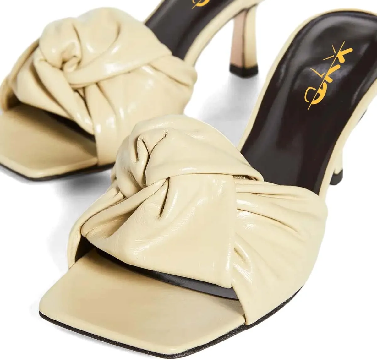 XYD Women's Square Open Toe Kitten Heel Slides Sandals Mid Heels Mules Slip On Fashion Knot Dress Party Summer Shoes