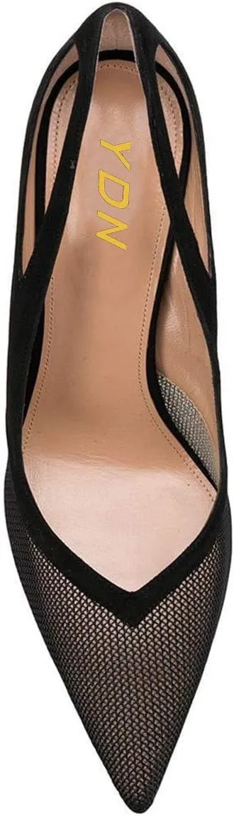 YDN Women Cutout Pointed Toe High Heels Formal Outfit Slip On Pumps Office Ladies Dress Patent Leather Shoes Size 4-15 US
