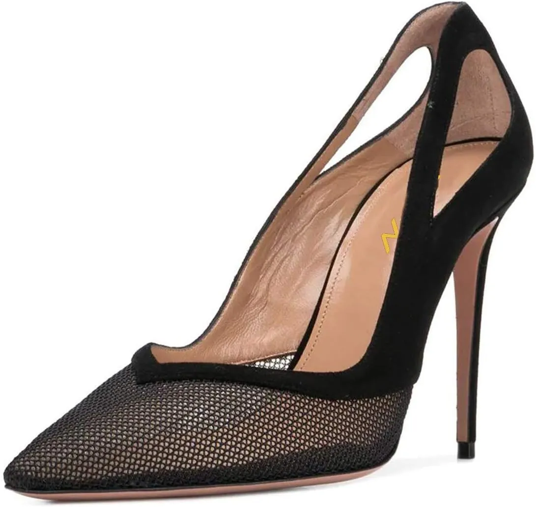 YDN Women Cutout Pointed Toe High Heels Formal Outfit Slip On Pumps Office Ladies Dress Patent Leather Shoes Size 4-15 US