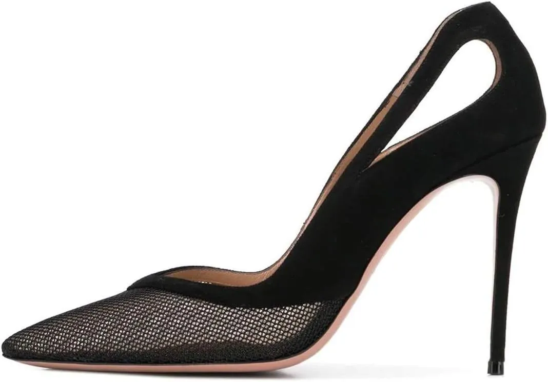 YDN Women Cutout Pointed Toe High Heels Formal Outfit Slip On Pumps Office Ladies Dress Patent Leather Shoes Size 4-15 US
