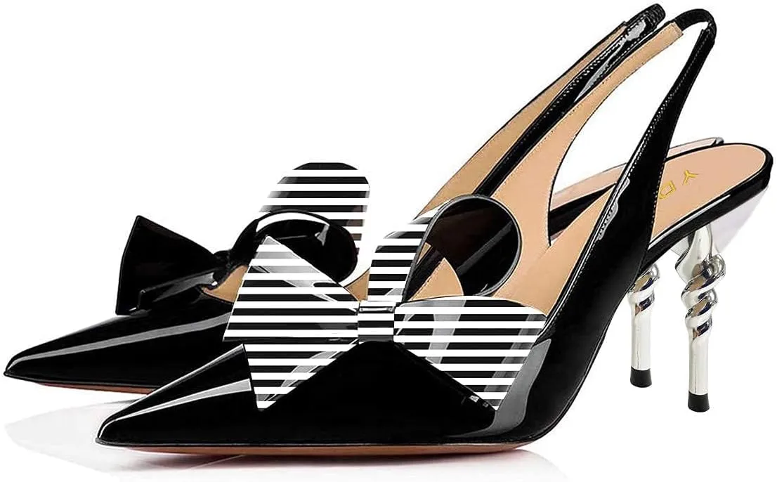 YDN Women Pointed Toe Slingback Slip on Dress Pumps Stiletto Mid Heels Evening Prom Sandals Shoes Bow Size 4-16 US