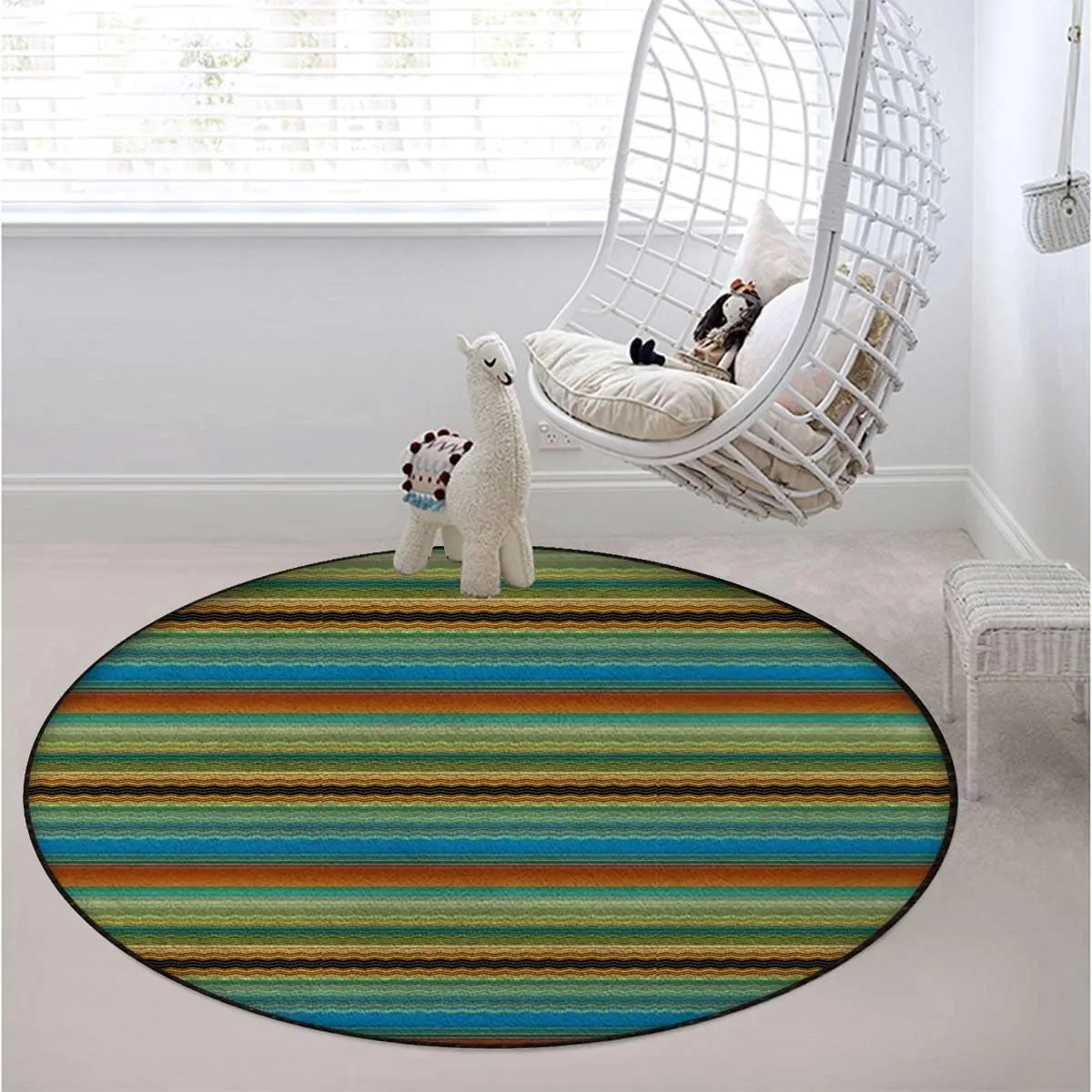 Yellow Green Round Office Chair Mat - Geometric Horizontal Striped Pattern Non-Slip Multi-Purpose Desk Chair Mat for Hardwood, Tile, and Carpet Floors, Home Use Abstract Diameter 51 in