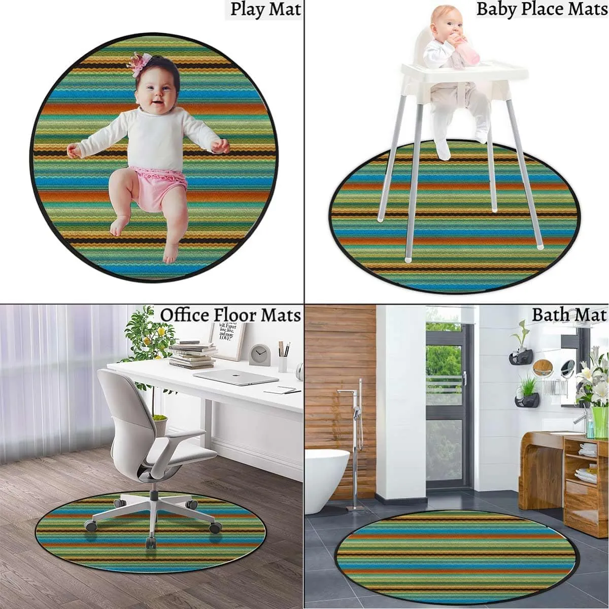 Yellow Green Round Office Chair Mat - Geometric Horizontal Striped Pattern Non-Slip Multi-Purpose Desk Chair Mat for Hardwood, Tile, and Carpet Floors, Home Use Abstract Diameter 51 in