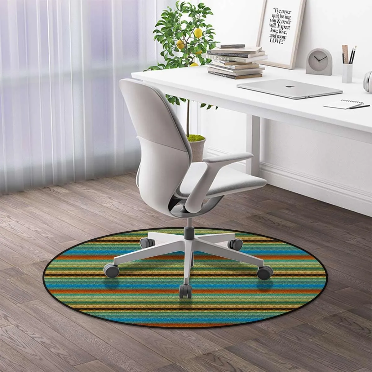 Yellow Green Round Office Chair Mat - Geometric Horizontal Striped Pattern Non-Slip Multi-Purpose Desk Chair Mat for Hardwood, Tile, and Carpet Floors, Home Use Abstract Diameter 51 in