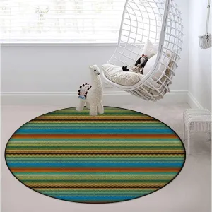 Yellow Green Round Office Chair Mat - Geometric Horizontal Striped Pattern Non-Slip Multi-Purpose Desk Chair Mat for Hardwood, Tile, and Carpet Floors, Home Use Abstract Diameter 51 in