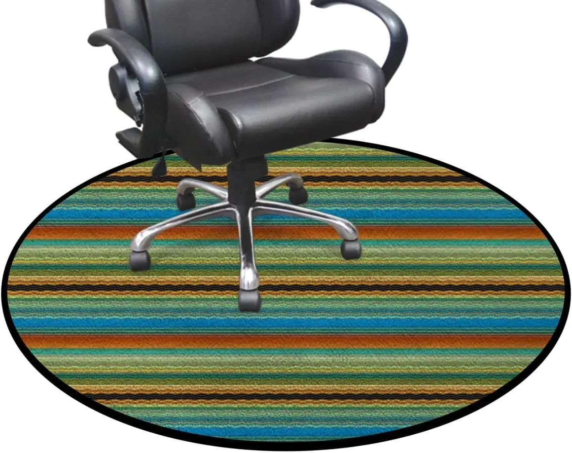 Yellow Green Round Office Chair Mat - Geometric Horizontal Striped Pattern Non-Slip Multi-Purpose Desk Chair Mat for Hardwood, Tile, and Carpet Floors, Home Use Abstract Diameter 51 in