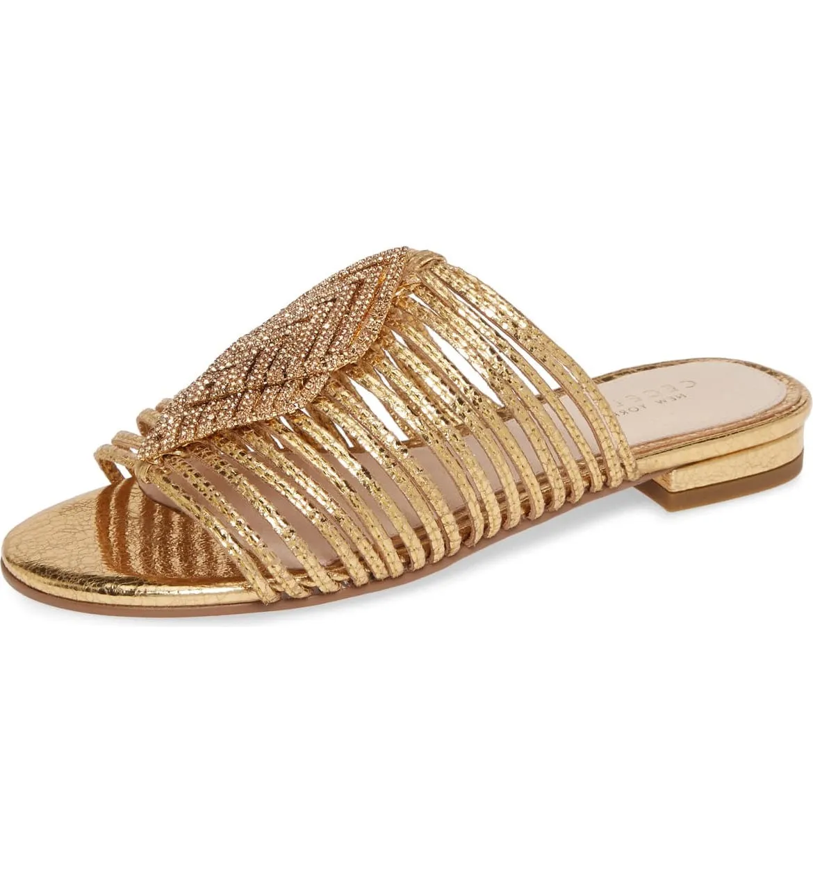 York Cecelia Big offer Rinestone Sandals Huge selection New Flat On Mule Slide Gold Darleen Caged Slip