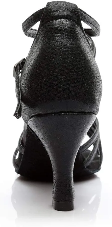 ZSpzx Women's Kitten Heels Sandals Slip On Round Toe Gladiator Band Adjustable Strappy Sparkly Low Heel Sandal Latin Dance Shoes Professional Ballroom Salsa Practice Performance Dressy Shoe