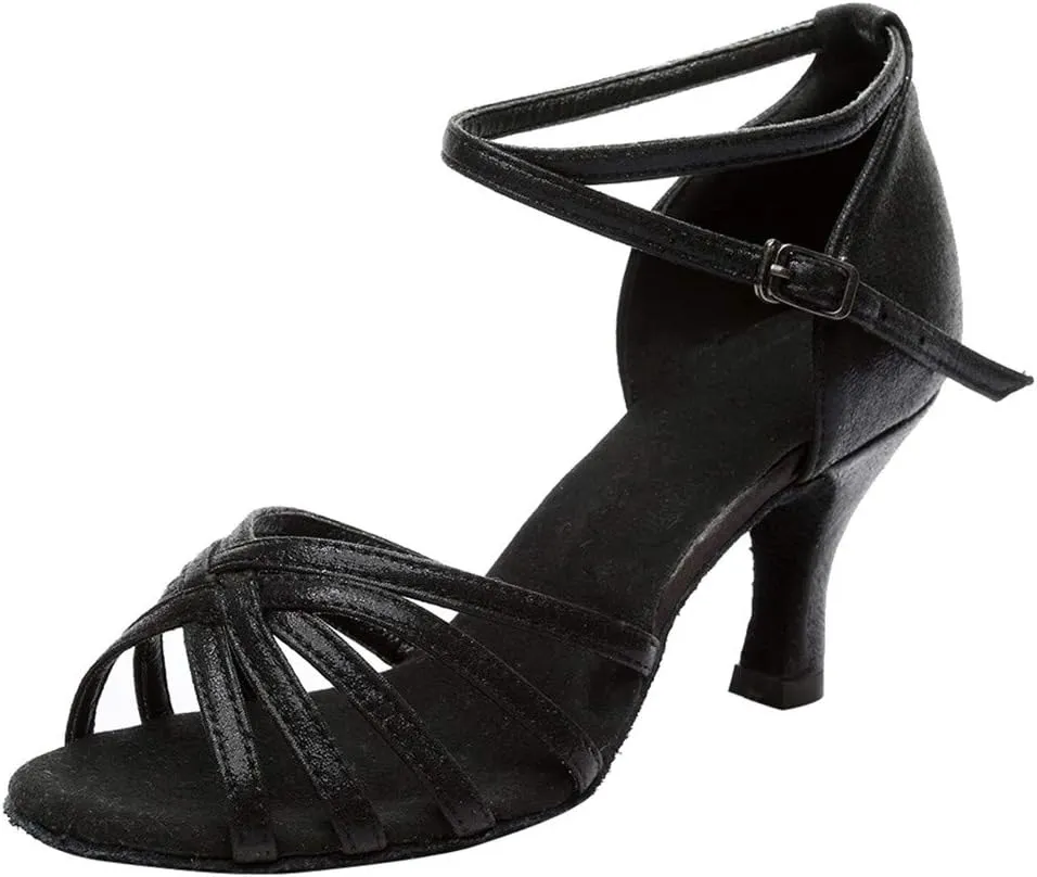 ZSpzx Women's Kitten Heels Sandals Slip On Round Toe Gladiator Band Adjustable Strappy Sparkly Low Heel Sandal Latin Dance Shoes Professional Ballroom Salsa Practice Performance Dressy Shoe