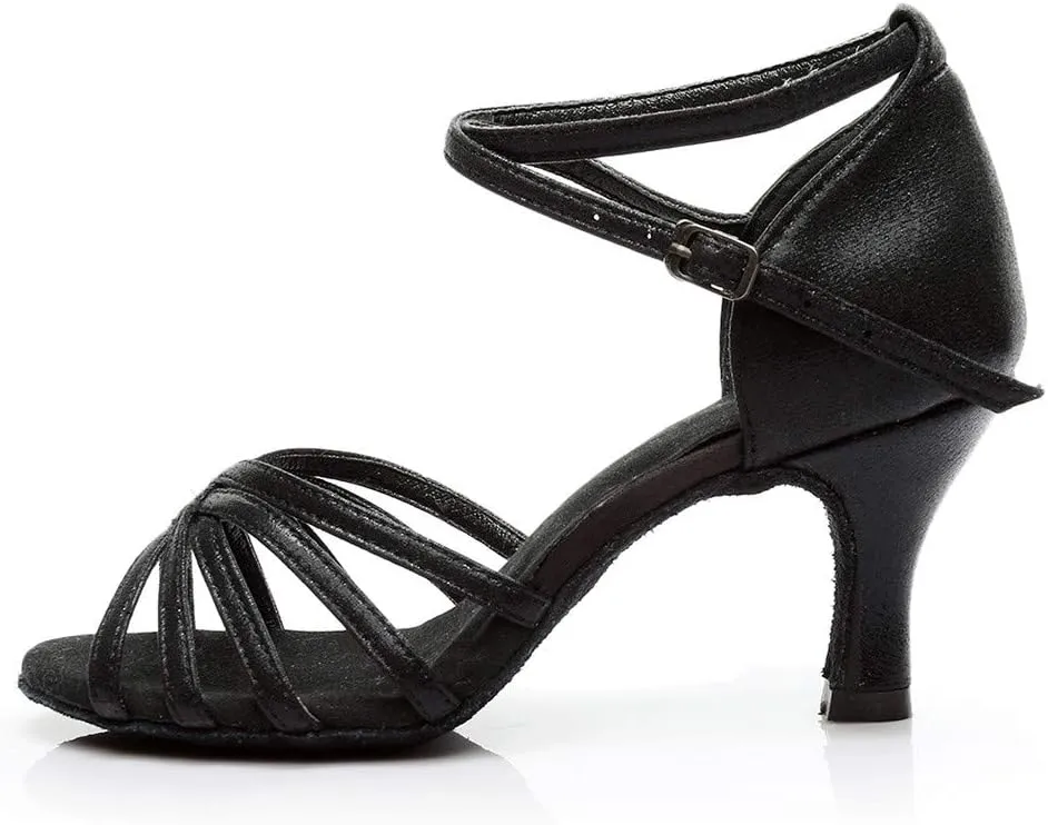 ZSpzx Women's Kitten Heels Sandals Slip On Round Toe Gladiator Band Adjustable Strappy Sparkly Low Heel Sandal Latin Dance Shoes Professional Ballroom Salsa Practice Performance Dressy Shoe