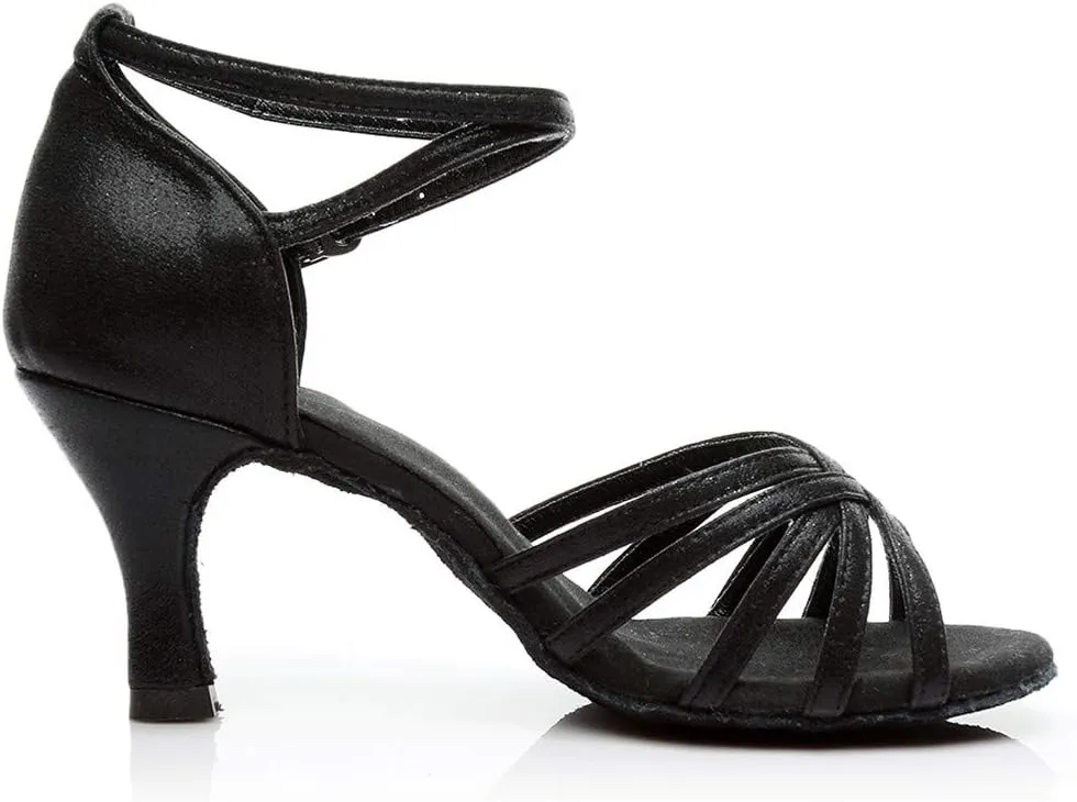 ZSpzx Women's Kitten Heels Sandals Slip On Round Toe Gladiator Band Adjustable Strappy Sparkly Low Heel Sandal Latin Dance Shoes Professional Ballroom Salsa Practice Performance Dressy Shoe