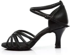 ZSpzx Women's Kitten Heels Sandals Slip On Round Toe Gladiator Band Adjustable Strappy Sparkly Low Heel Sandal Latin Dance Shoes Professional Ballroom Salsa Practice Performance Dressy Shoe
