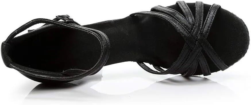 ZSpzx Women's Kitten Heels Sandals Slip On Round Toe Gladiator Band Adjustable Strappy Sparkly Low Heel Sandal Latin Dance Shoes Professional Ballroom Salsa Practice Performance Dressy Shoe